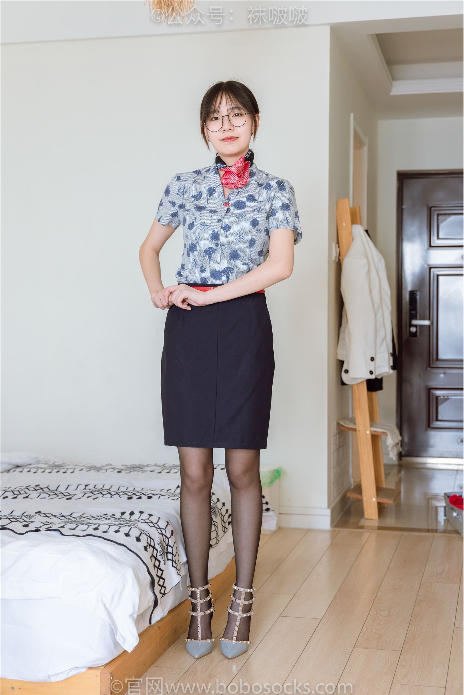 NO.087 Sweet Pea - flight attendant uniform, high heels, black silk(2)